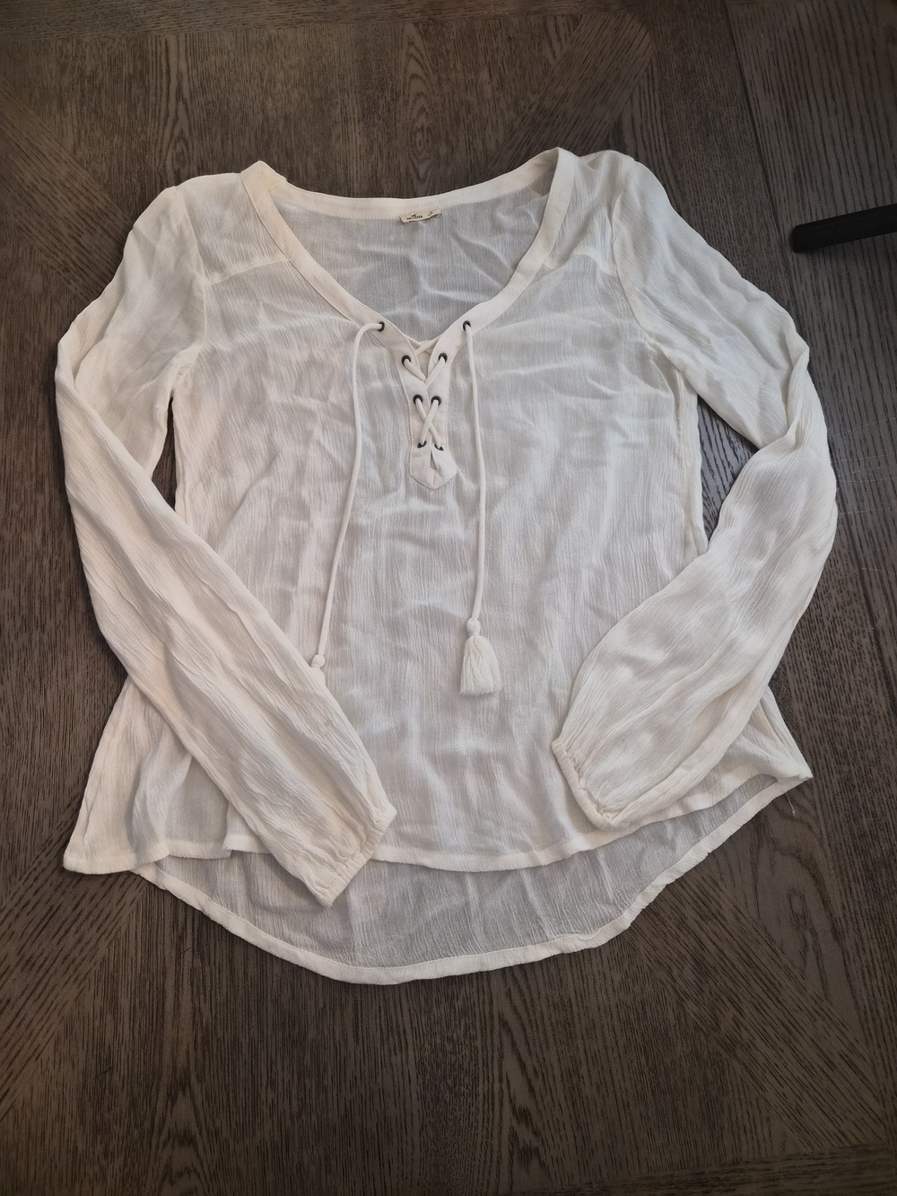 Hollister White Lace-Up V-Neck Long Sleeve Top